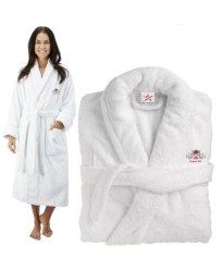 Deluxe Terry cotton with Cute love birds CUSTOM TEXT Embroidery bathrobe